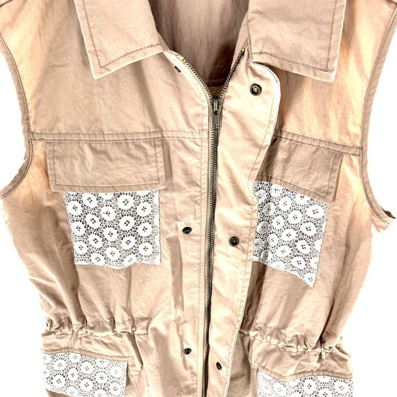 Under Skies Women's Cargo Vest Size Small Full Zip Button Front Collared Elastic - Picture 3 of 11